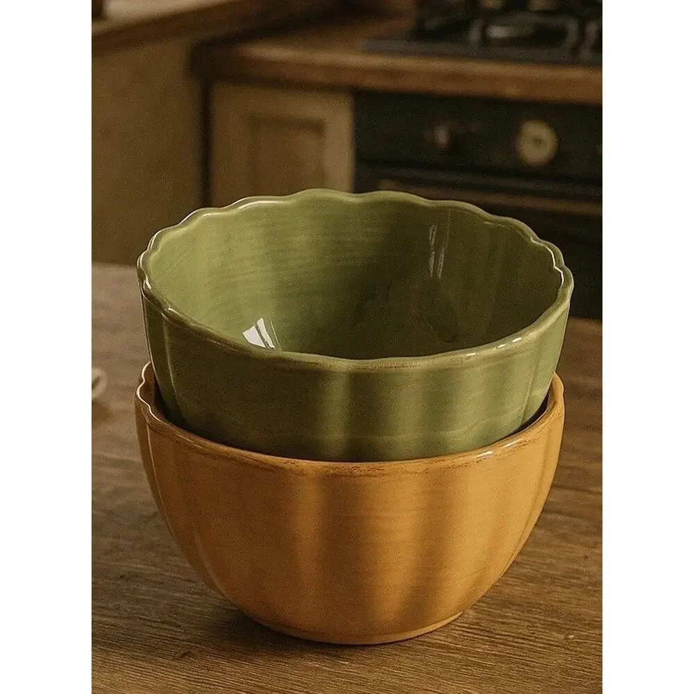 Set of 2 Vintage Roscher & Co. Bowls Bellini Collection Stoneware Green Yellow
